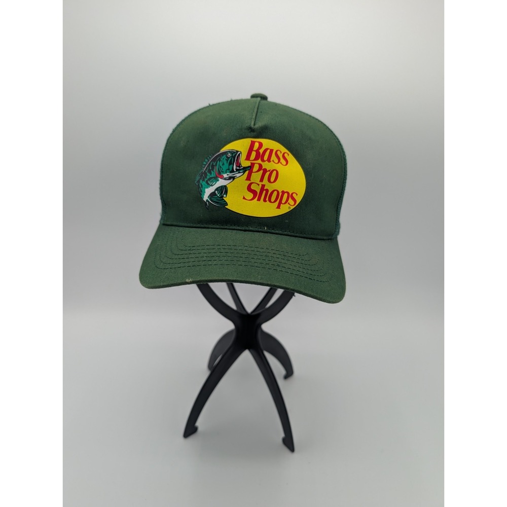Bass Pro Shops Hat Cap Snap Back One Size Green Trucker Mesh Logo Mens Fishing